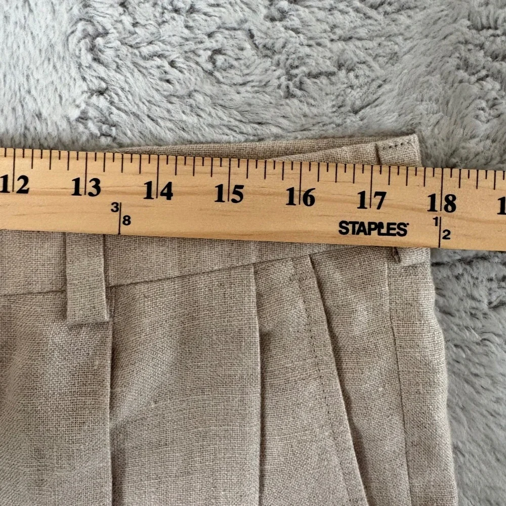 Eddie Bauer Men 100% Belgian Linen Pleated Cuffed Dress Pants 35X32 Tan Beige